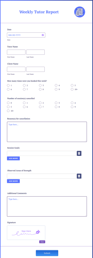 Weekly Tutor Report Form Template
