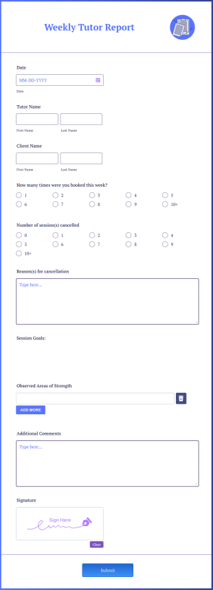 Weekly Tutor Report Form Template