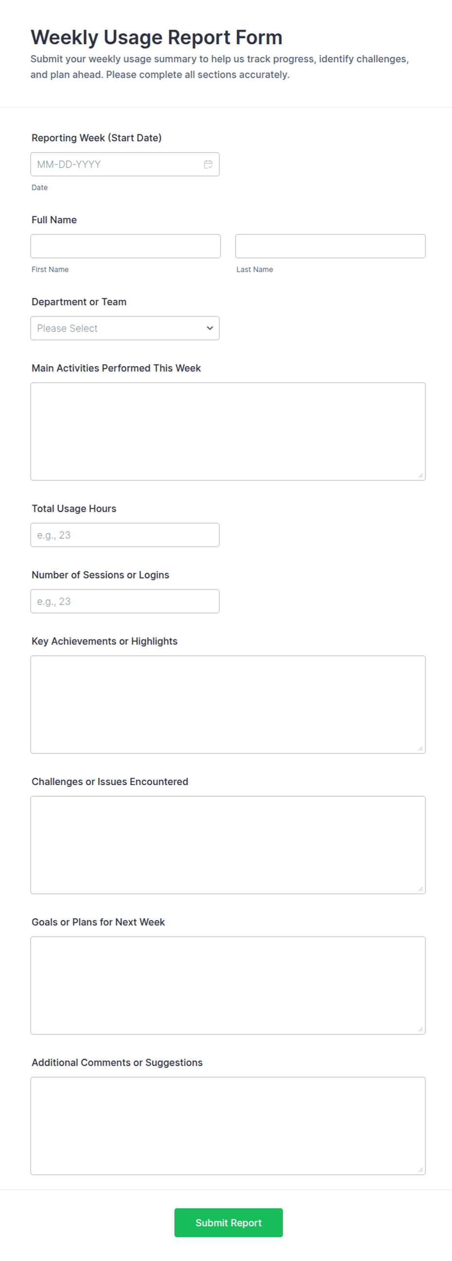 Weekly Usage Report Form Template | Jotform