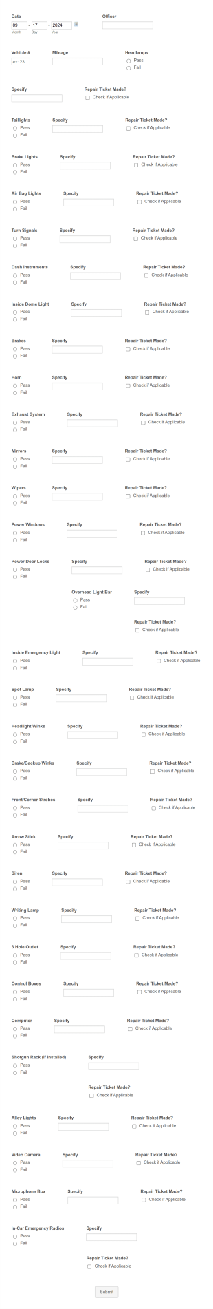 Weekly Vehicle Inspection Form Template