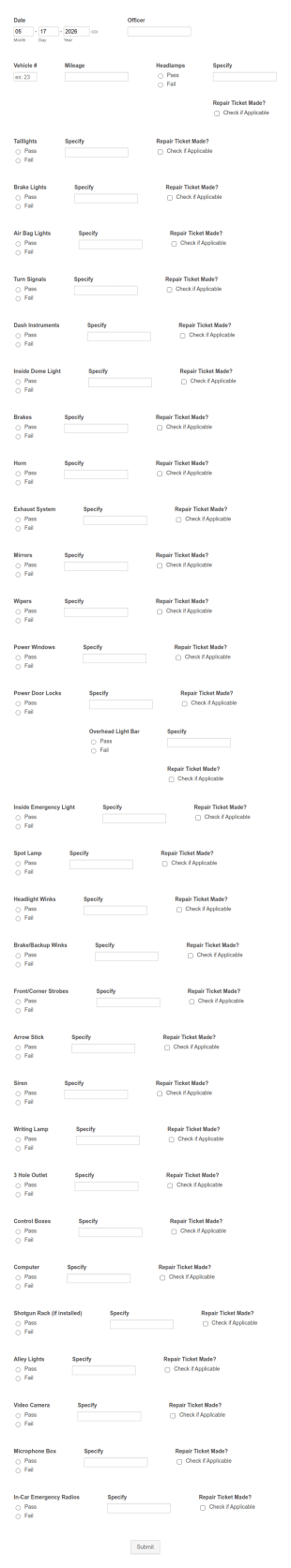 Weekly Vehicle Inspection Form Template
