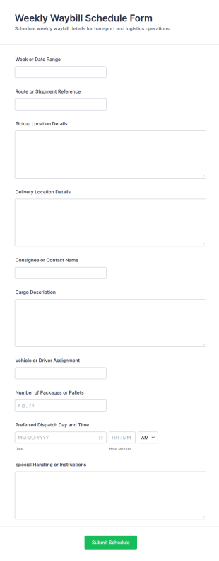 Weekly Waybill Schedule Form Template