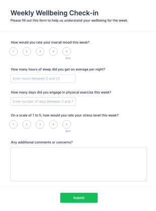 Weekly Wellbeing Check In Form Template
