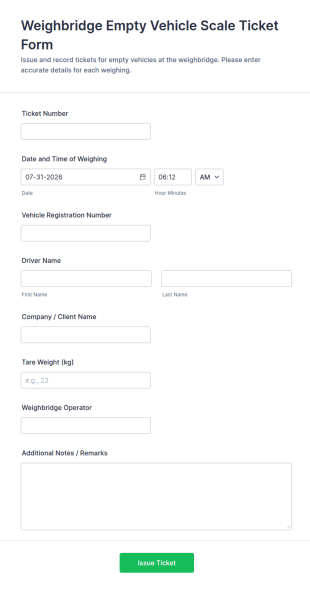 Weighbridge Empty Vehicle Scale Ticket Form Template