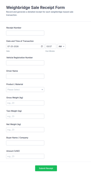 Weighbridge Sale Receipt Form Template