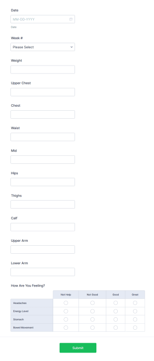 Weekly Body Measurements Tracking Form Template