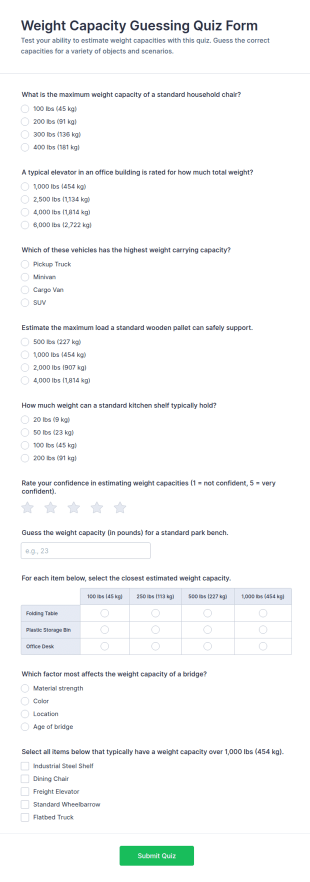 Weight Capacity Guessing Quiz Form Template