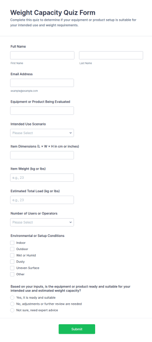 Weight Capacity Quiz Form Template