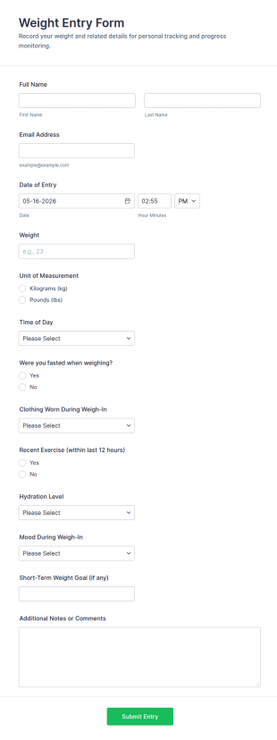 Weight Entry Form Template
