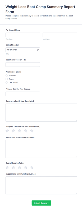 Weight Loss Boot Camp Summary Report Form Template