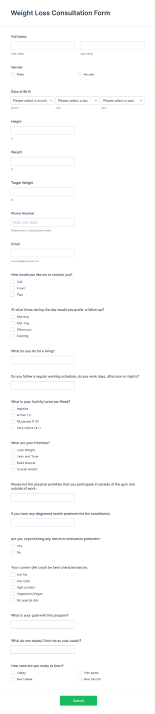 Weight Loss Consultation Form Template