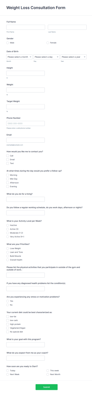 Weight Loss Consultation Form Template