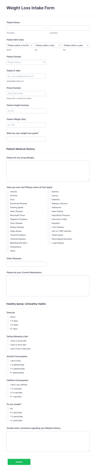 Weight Loss Intake Form Template