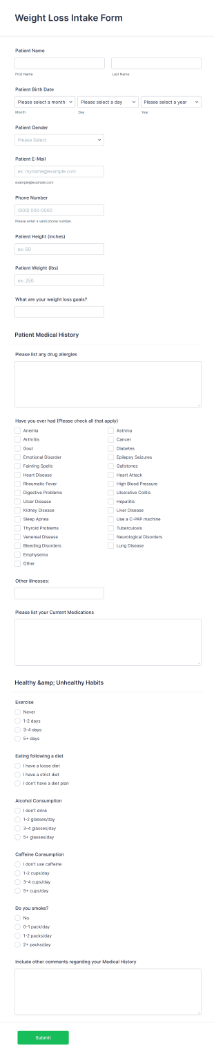 Weight Loss Intake Form Template