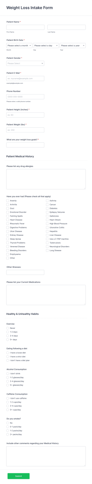 Weight Loss Intake Form Template