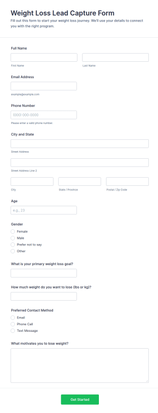 Weight Loss Lead Capture Form Template