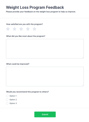 Weight Loss Program Feedback Form Template