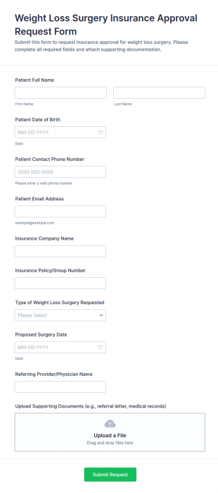 Weight Loss Surgery Insurance Approval Request Form Template