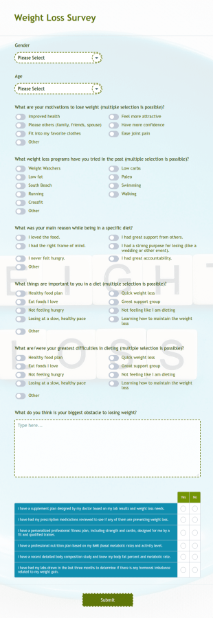 Weight Loss Survey Form Template