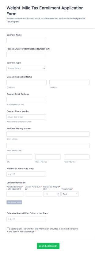 Weight Mile Tax Enrollment Application Form Template