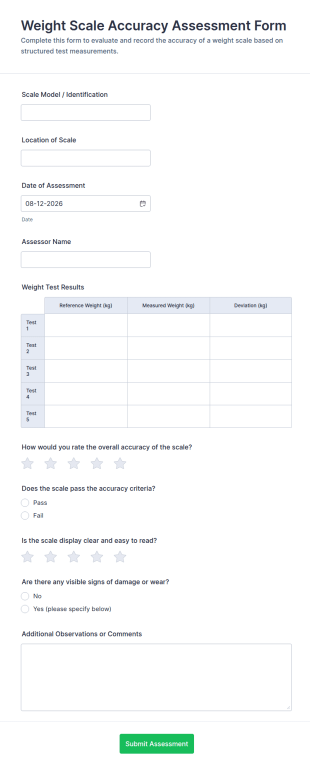 Weight Scale Accuracy Assessment Form Template