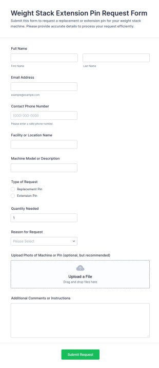 Weight Stack Extension Pin Request Form Template