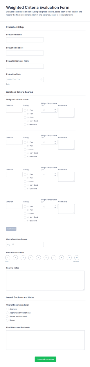 Weighted Criteria Evaluation Form Template