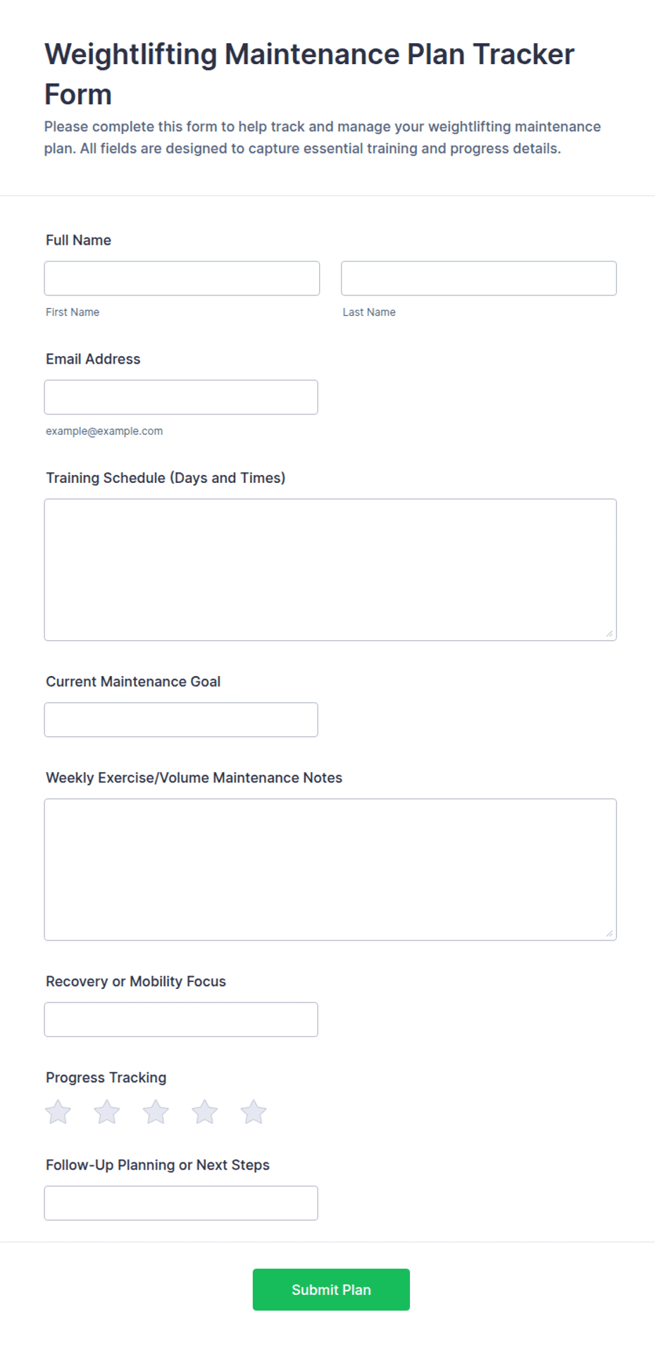 Weightlifting Maintenance Plan Tracker Form Template | Jotform