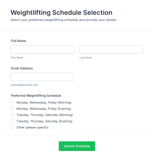 Weightlifting Schedule Selection Form Template