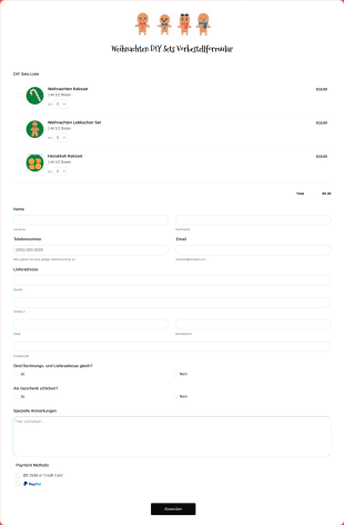 Weihnachten DIY Sets Vorbestellformular Form Template