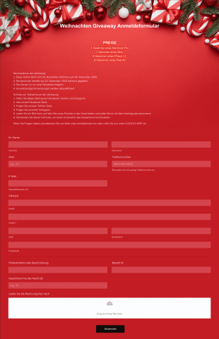 Weihnachten Giveaway Anmeldeformular Form Template