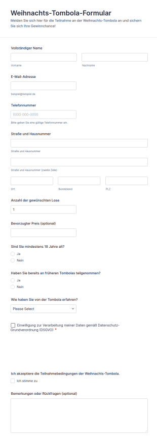 Weihnachts Tombola Formular