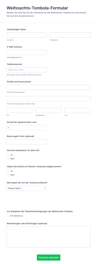 Weihnachts Tombola Formular