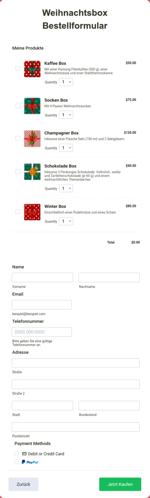 Weihnachtsbox Bestellformular