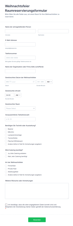Weihnachtsfeier Raumreservierungsformular