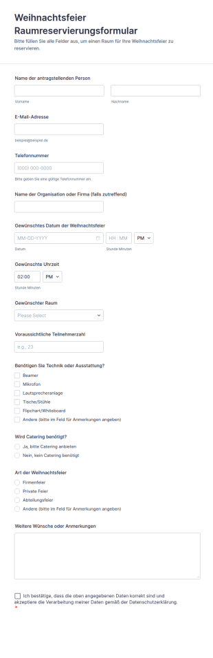 Weihnachtsfeier Raumreservierungsformular