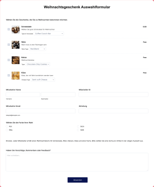 Weihnachtsgeschenk Auswahlformular Form Template