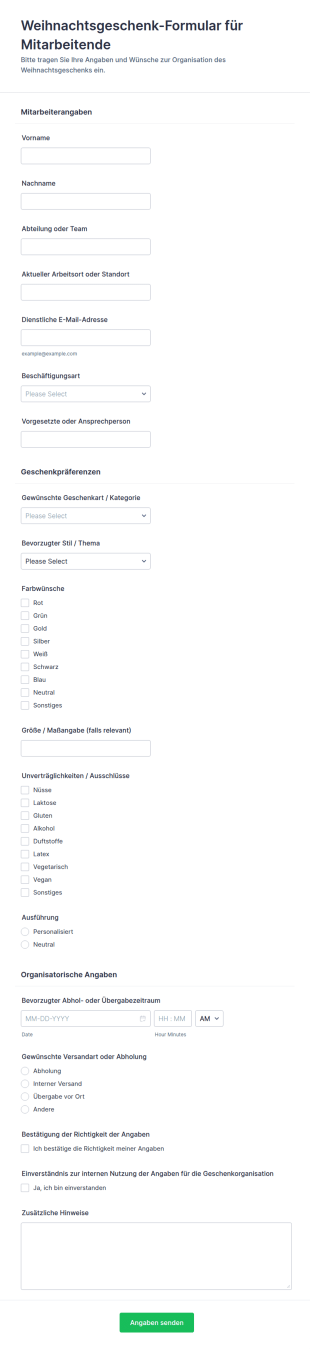 Weihnachtsgeschenk Formular