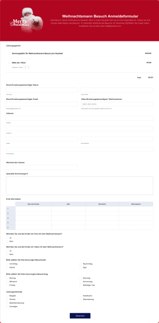 Weihnachtsmann Besuch Anmeldeformular Form Template