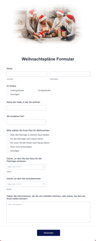 Weihnachtspläne Formular
