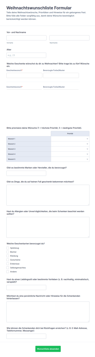 Weihnachtswunschliste Umfrage
