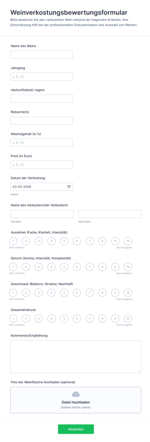 Weinverkostungsbewertungsformular