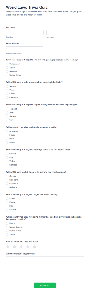 Weird Laws Trivia Quiz Form Template