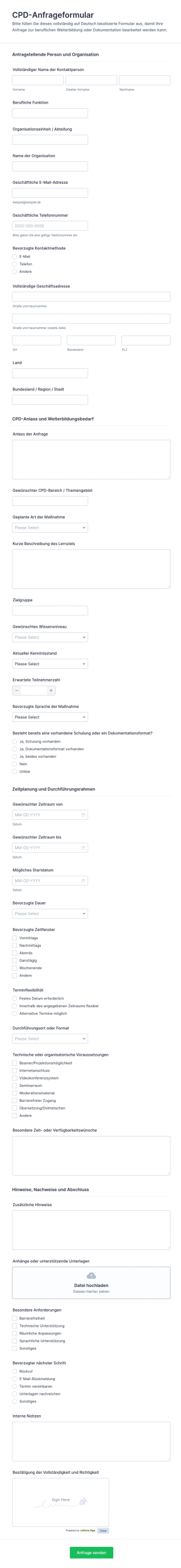 Weiterbildungsanfrage Formular