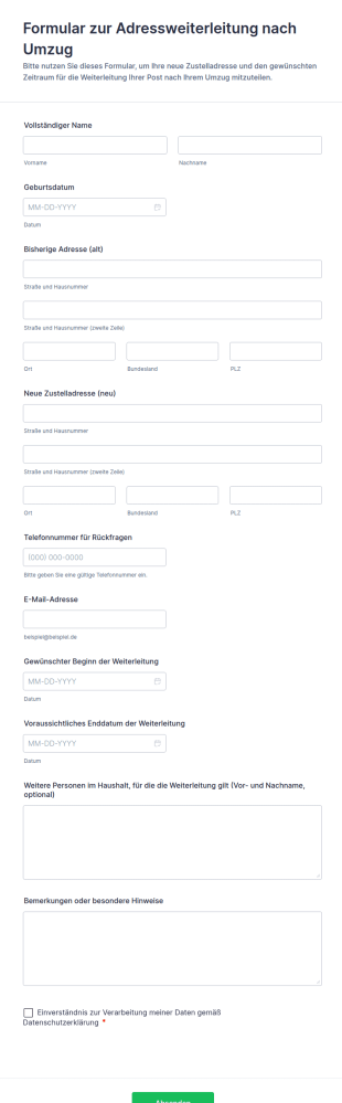 Weiterleitungsadresse Formular