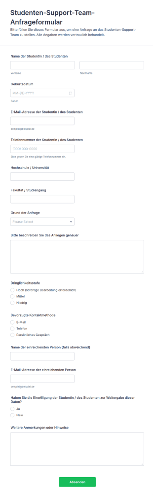 Weiterleitungsanfrage Für Das Studierenden Support Team