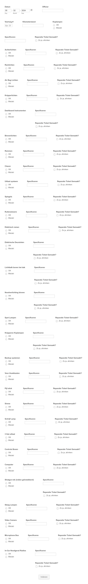 Wekelijks Voertuig Inspectieformulier Form Template