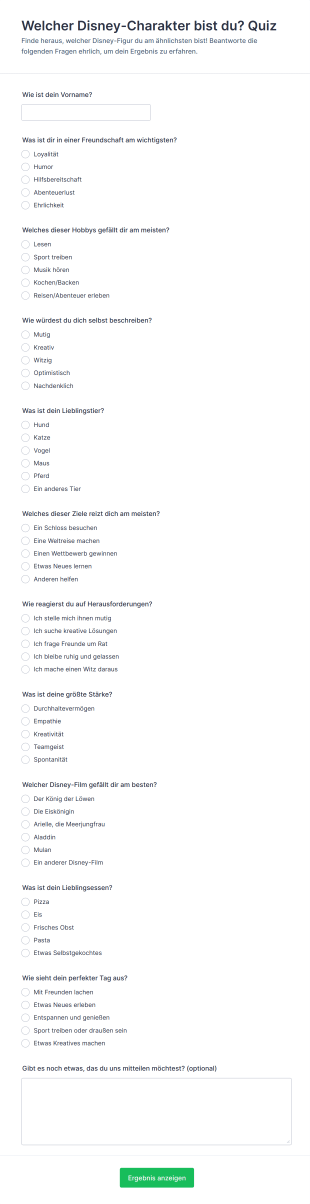 Welcher Disney Charakter Bist Du? Quiz