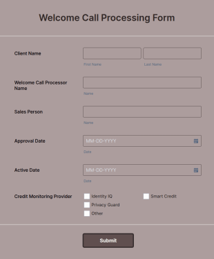Welcome Call Processing Form Template