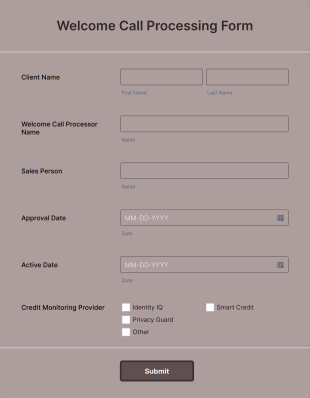 Welcome Call Processing Form Template